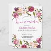 美しいピンクの花キンセアニェラ15誕生日 招待状 (正面)