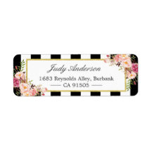 美しいピンクの花クラシック白黒ストライプ