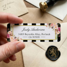 美しいピンクの花クラシック白黒ストライプ