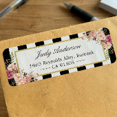 美しいピンクの花クラシック白黒ストライプ ラベル