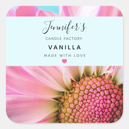 美しいピンクの花クローズアップフォトキャンドルソープ スクエアシール (正面)
