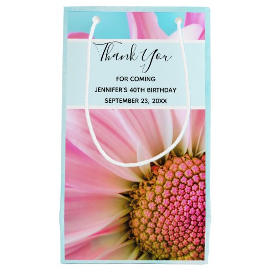 美しいピンクの花クローズアップ写真ありがとう スモールペーパーバッグ (正面)