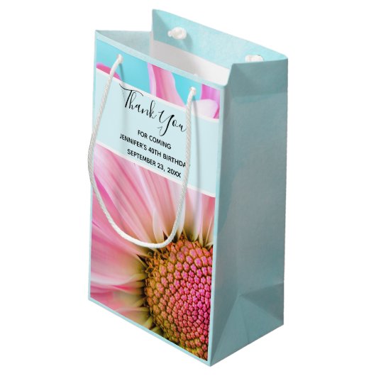 美しいピンクの花クローズアップ写真ありがとう スモールペーパーバッグ (裏面アングル)