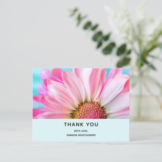 美しいピンクの花クローズアップ写真ありがとう ポストカード (スタンド正面)
