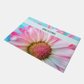 美しいピンクの花クローズアップ写真へようこそ ドアマット (アングル)