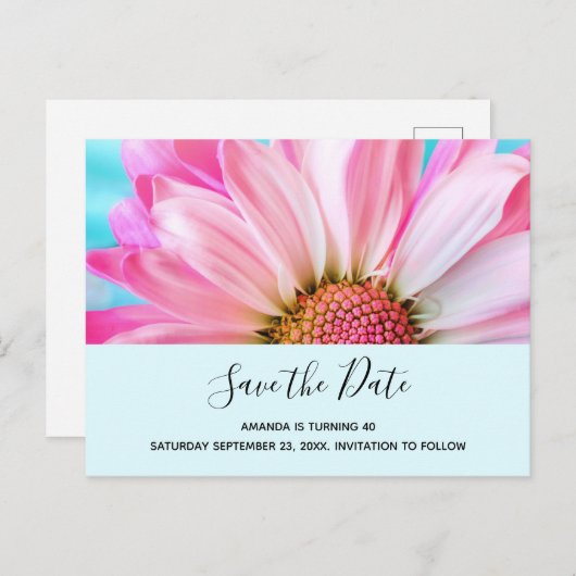 美しいピンクの花クローズアップ写真デートを保存 インビテーションポストカード (正面/裏面)