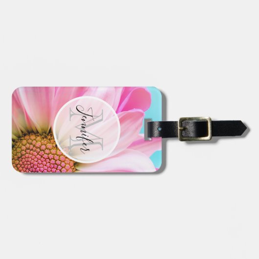 美しいピンクの花クローズアップ写真モノグラム ラゲッジタグ (正面横)