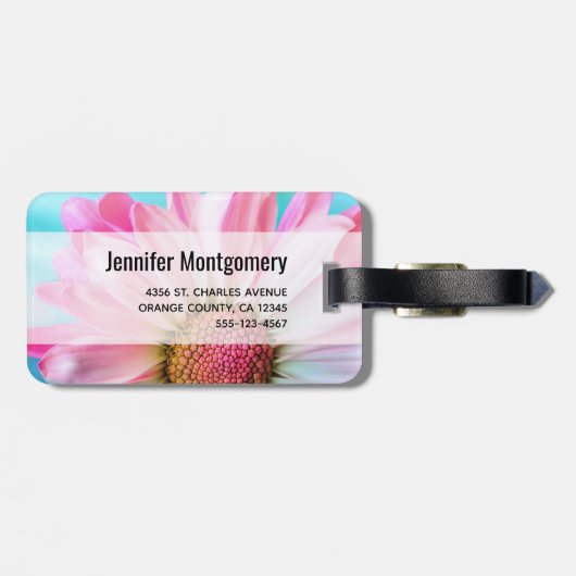 美しいピンクの花クローズアップ写真モノグラム ラゲッジタグ (裏面横)