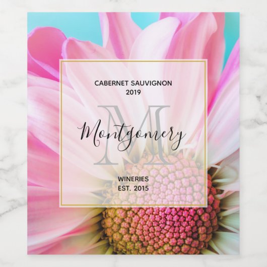 美しいピンクの花クローズアップ写真ワイン作り ワインラベル (シングルラベル)