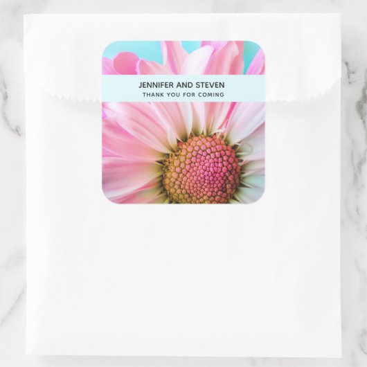 美しいピンクの花クローズアップ写真結婚の数 スクエアシール (バッグ)