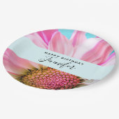 美しいピンクの花クローズアップ写真誕生日 ペーパープレート (アングル)