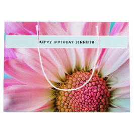 美しいピンクの花クローズアップ写真誕生日 ラージペーパーバッグ