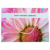 美しいピンクの花クローズアップ写真誕生日 ラージペーパーバッグ (裏面)