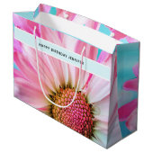 美しいピンクの花クローズアップ写真誕生日 ラージペーパーバッグ (裏面アングル)