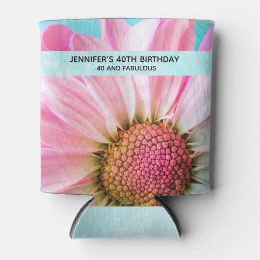 美しいピンクの花クローズアップ写真40歳の誕生日 缶クーラー (正面)