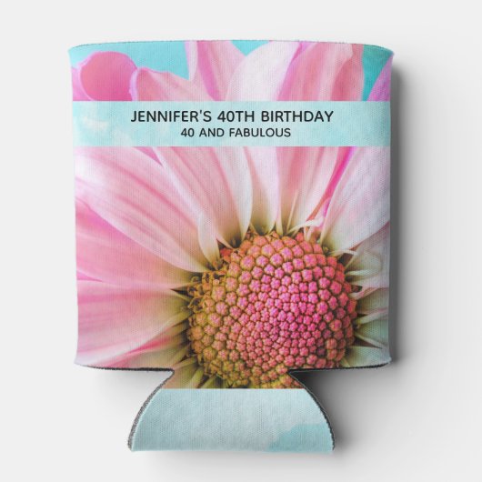 美しいピンクの花クローズアップ写真40歳の誕生日 缶クーラー (裏面)