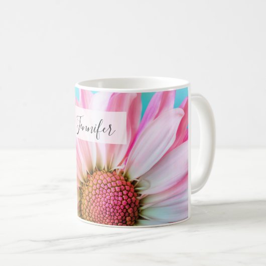 美しいピンクの花クローズアップ写真 コーヒーマグカップ (正面右)