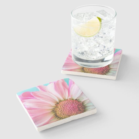 美しいピンクの花クローズアップ写真 ストーンコースター (横)
