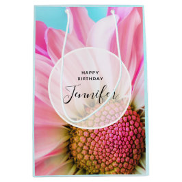 美しいピンクの花クローズアップ写真 ミディアムペーパーバッグ