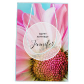 美しいピンクの花クローズアップ写真 ミディアムペーパーバッグ (裏面)