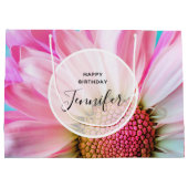 美しいピンクの花クローズアップ写真 ラージペーパーバッグ (裏面)