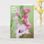 美しいピンクの花バイブル信仰誕生日カード カード (黄色い花)