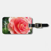 美しいピンクの花バラ写真名前をカスタムする ラゲッジタグ (正面横)