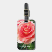 美しいピンクの花バラ写真名前をカスタムする ラゲッジタグ (正面縦)