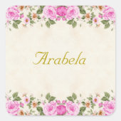 美しいピンクの花パーソナライズされた スクエアシール (正面)