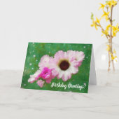 美しいピンクの花フローラアート誕生日カード カード (黄色い花)