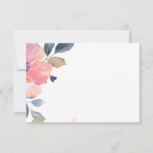 美しいピンクの花フローラ水色結婚の 出欠カード (裏面)