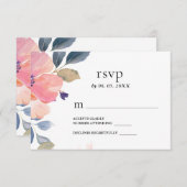 美しいピンクの花フローラ水色結婚の 出欠カード (正面/裏面)