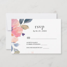 美しいピンクの花フローラ水色結婚の 出欠カード