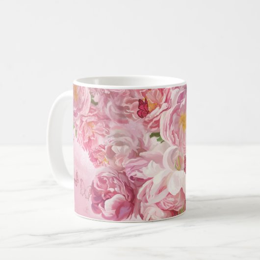 美しいピンクの花園 コーヒーマグカップ (正面左)