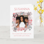 美しいピンクの花娘ハッピーマザーズデイ カード (黄色い花)