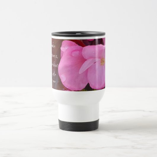 美しいピンクの花宝の聖句 トラベルマグ (中央)