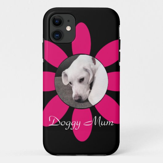 美しいピンクの花枠かわいい子犬の黒 Case-Mate iPhoneケース (裏面)