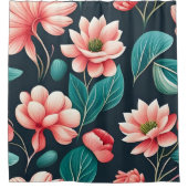 美しいピンクの花柄 シャワーカーテン (正面)