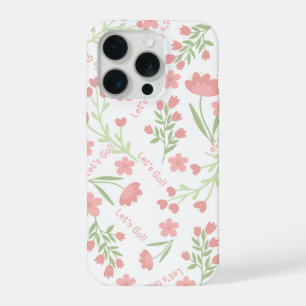 美しいピンクの花柄 Let's Go タイポグラフィックパターン iPhone 15 Proケース