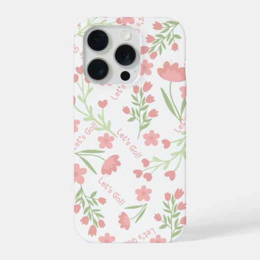 美しいピンクの花柄 Let's Go タイポグラフィックパターン iPhoneケース (裏面)