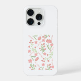 美しいピンクの花柄 Let's Go タイポグラフィックパターン iPhone 15 Proケース