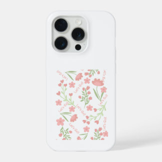 美しいピンクの花柄 Let's Go タイポグラフィックパターン iPhone 15 Proケース
