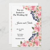 美しいピンクの花結婚式招待状、 招待状 (正面/裏面)