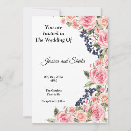美しいピンクの花結婚式招待状、 招待状