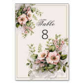 美しいピンクの花緑のつる植物 テーブルナンバー (裏面)