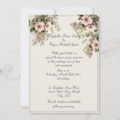 美しいピンクの花緑のつる植物 招待状 (裏面)