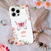 美しいピンクの花蝶の名ガーリー前 Case-Mate iPhoneケース