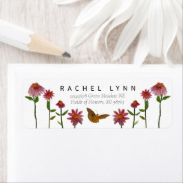 美しいピンクの花蝶 ラベル