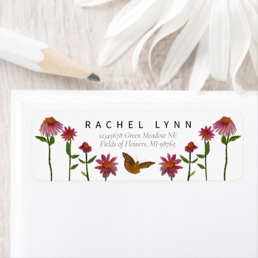 美しいピンクの花蝶 ラベル (インサイチュ)