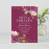 美しいピンクの花50th誕生日パーティー 招待状 (スタンド正面)